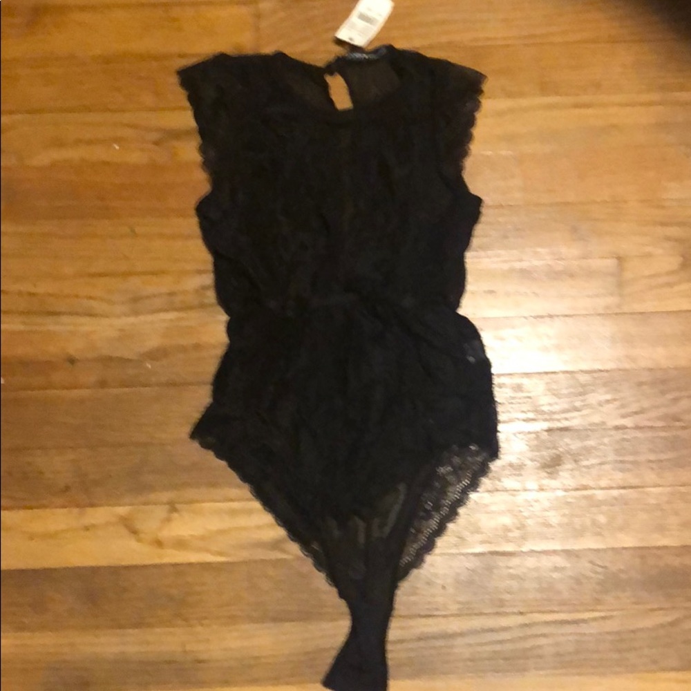 Black shear/ lace body suit